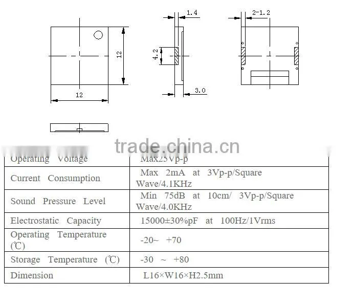 12x6mm electromagnetic buzzer 25V 100HZ acoustic component