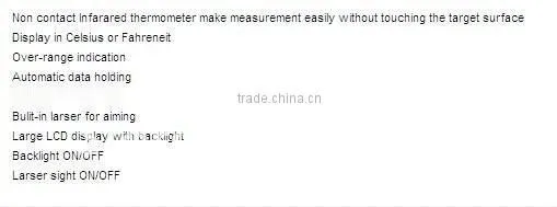 D:S-12:1,Emissivity0.10~1.00(adjustable) ,-32-530C,Laser Aiming Infarared thermometer ST530B