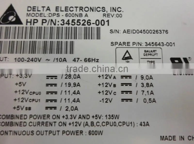 345643-001 345526-003 DPS-600NB A 600W XW8200 Server Power Supply
