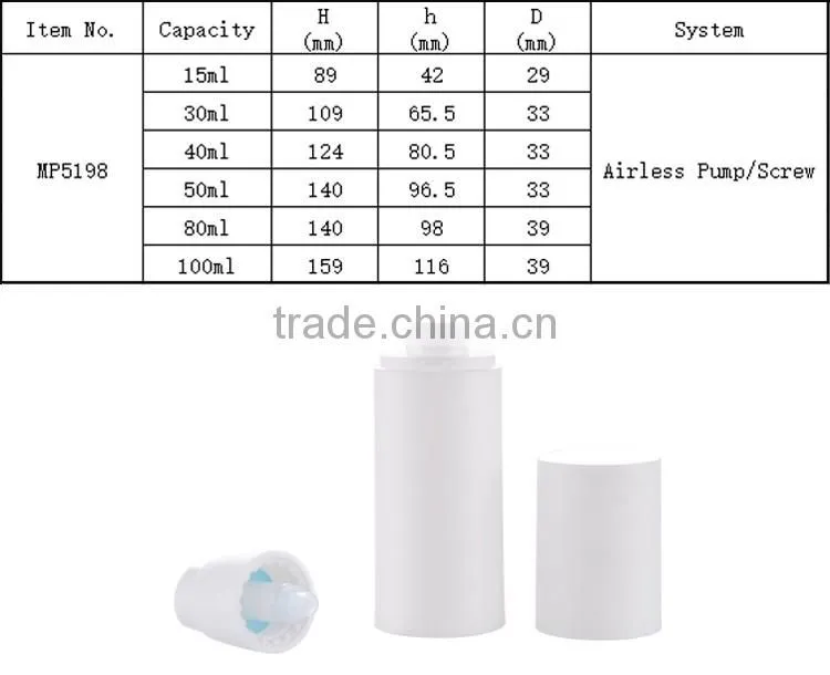 Wholesale 15ml 30ml 40ml airless cosmetic bottle cream airless bottle