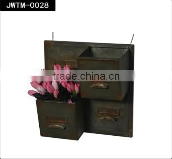 2 pockets shabby chic metal wall hanging planter for garden