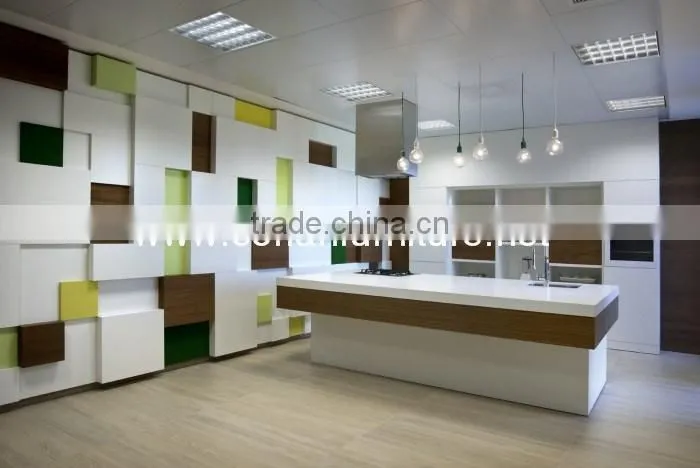 Custom sized solid surface made Office self service kitchen counter