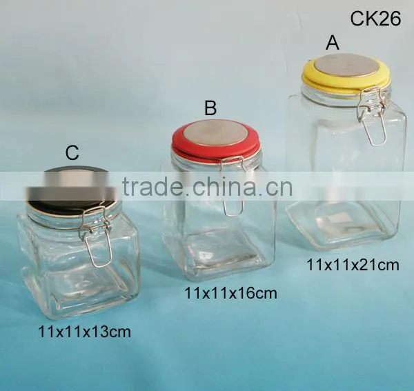 wholesale square airtight glass jar with lid/glass cookie jar