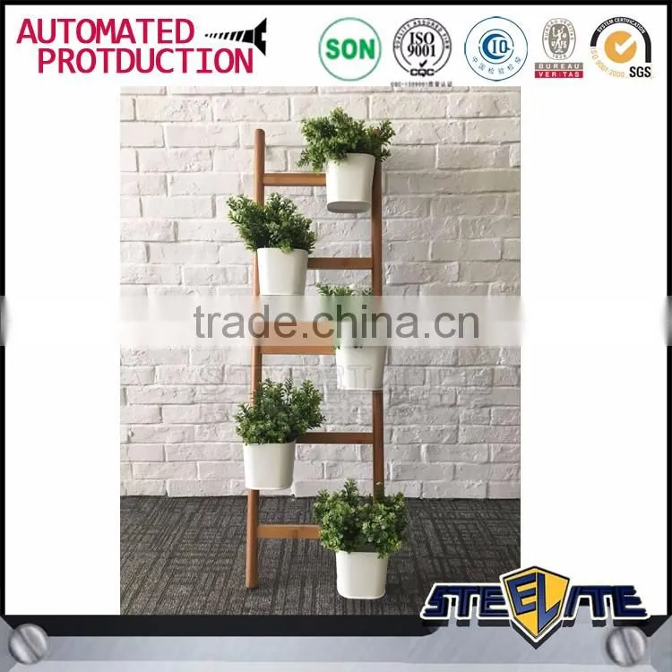 5 tier wooden ladder shelf wooden flower display stand