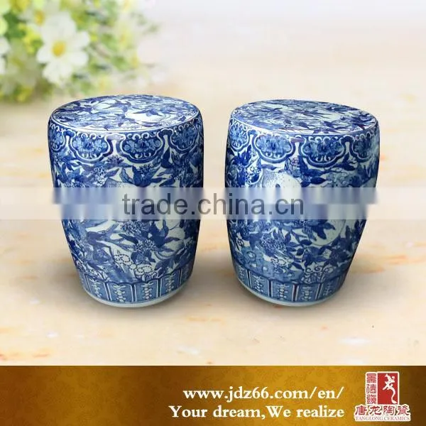 Peach painted blue and white style excellent quality antique porcelain stool