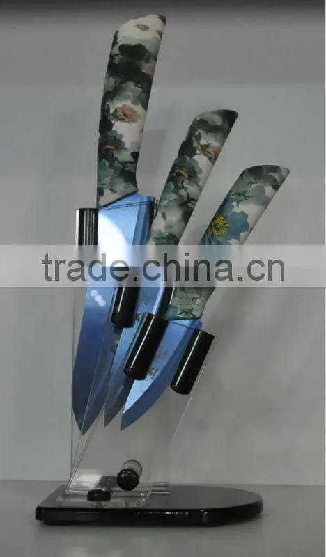 titanium blade and pattern handle ceramic knife set