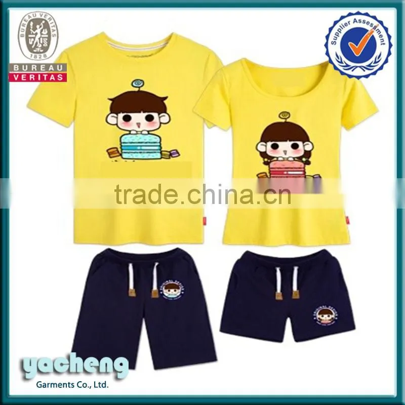 alibaba china OEM couple printing Tshirt with pants lovers suits summer bulk cotton printing short suits