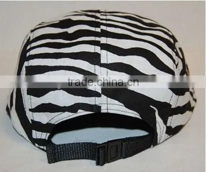 Hot sale custom blank 100% cotton zebra stripe 5 panel cap