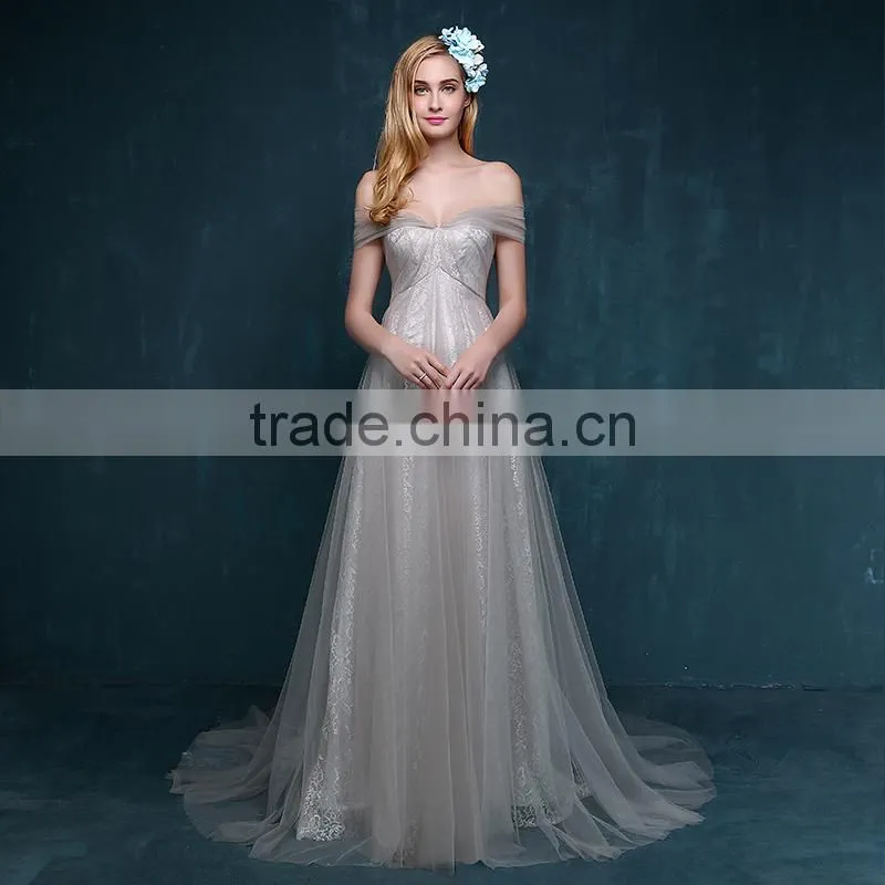 MGOO Long Grey Evening Dresses 2016 New Custom Prom Criss Cross Wonderland Tulle Party Dresses 2253