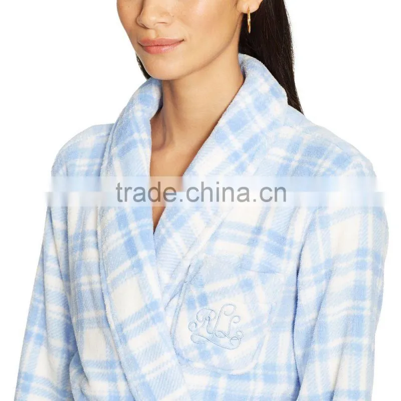 Checked long sleeves dress women winter pyjamas