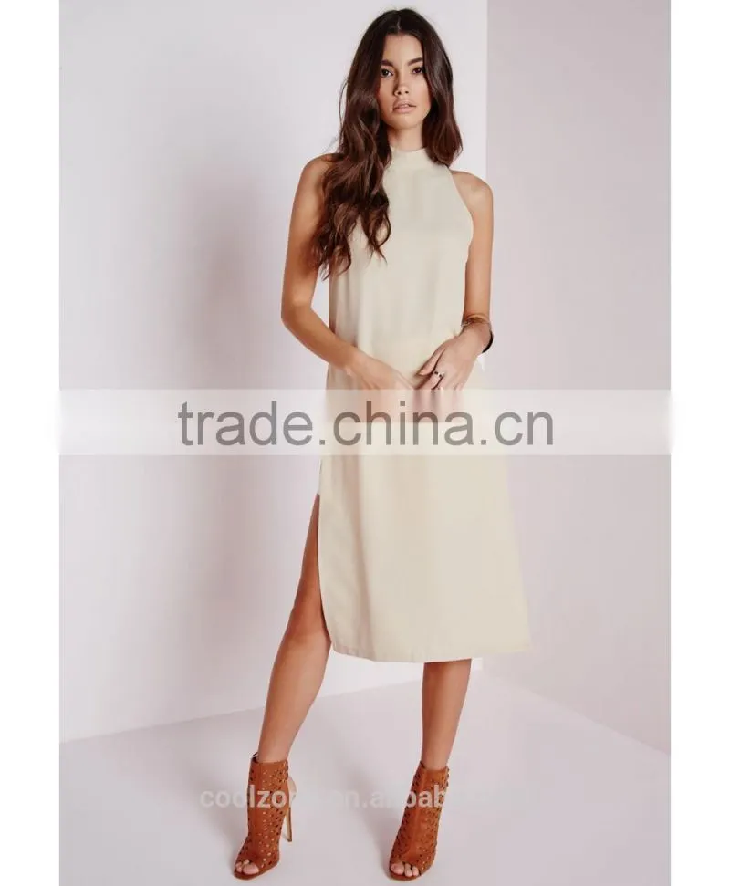 2015 fashion elegant design sleeveless high neck side split chiffon blouse