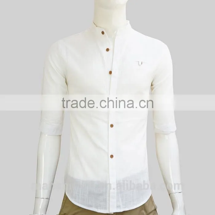 2016 latest design custom elegant sim fit mandarin collar linen shirt