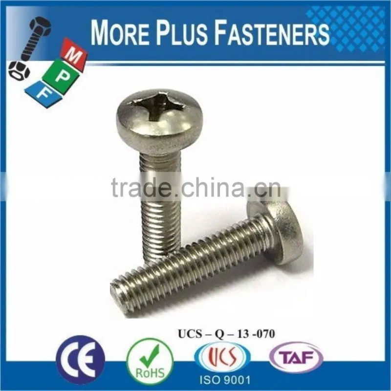 Made in Taiwan ISO 7045 Phillips Pan Head Machine Screw form H Steel Zinc Plated