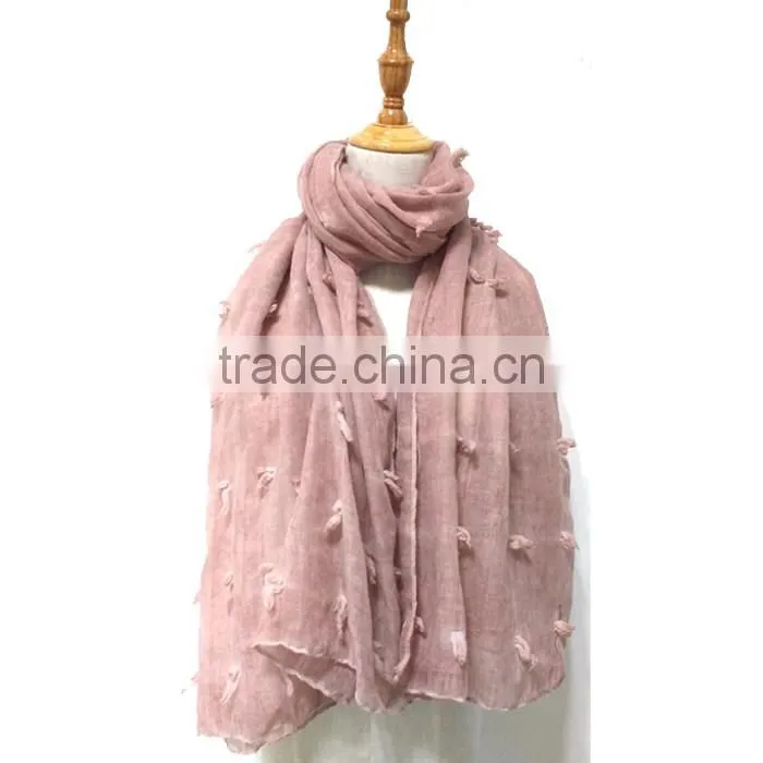 New fashion custom cutting pattern plain dyed linon viscose hijab scarf in stock