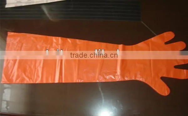 Colored disposable LDPE/HDPE/PE plastic veterinary glove with long sleeve