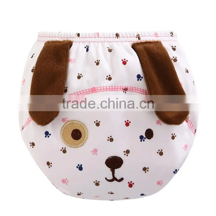 2017 new design animal pattern 3 layers waterproof 100%cotton baby diaper
