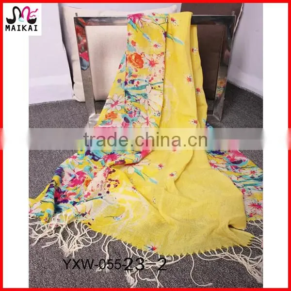 Bright floral print woven wool ethiopian scarf