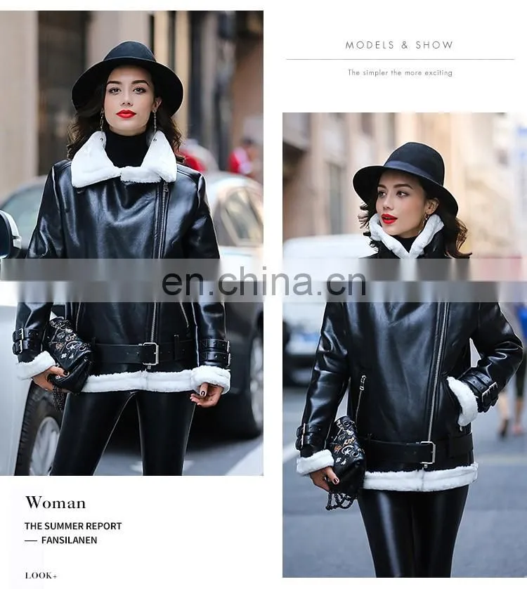 Wholesale Winter Long Style Double Face Sheepskin Ladies Fox Fur Leather Jacket