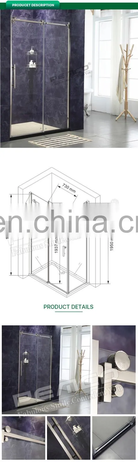 Stainless steel sliding open style Frameless shower enclosure