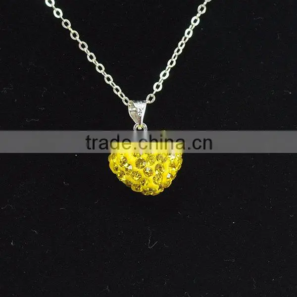 Low price Shamballa Necklace Wholesale Heart Shape New Arrival Crystal Clay Shamballa With Silver Chains Necklace