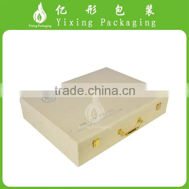 Directly factory wholesale PU leather cosmetic packaging box with metal handle