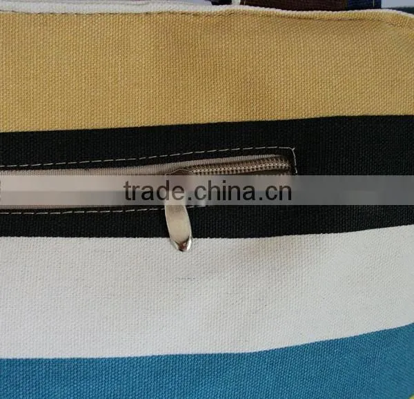 2015 New Arrival Big Capacity Women Lady Female Canvas Stripe Printed Tote Bag