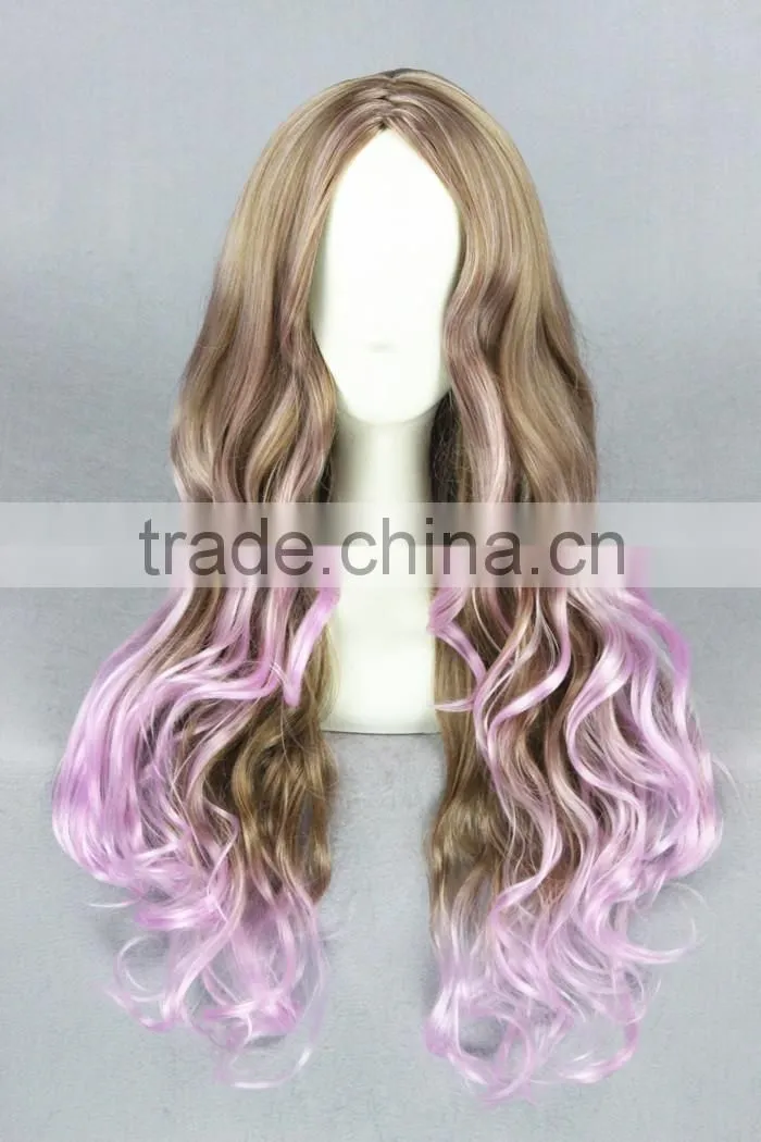 High Quality 80cm Long Wave Pink Mixed Synthetic Anime Lolita Wig Cosplay Costume Fashion Hair Wig Party Wig