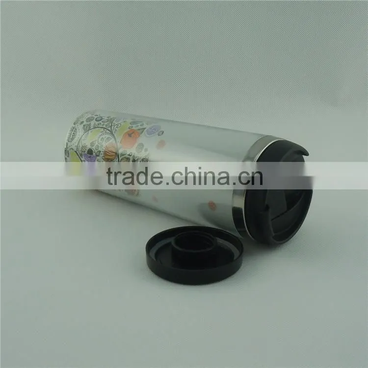 fashion design double wall steal inner PS outer travel mug with paper insert