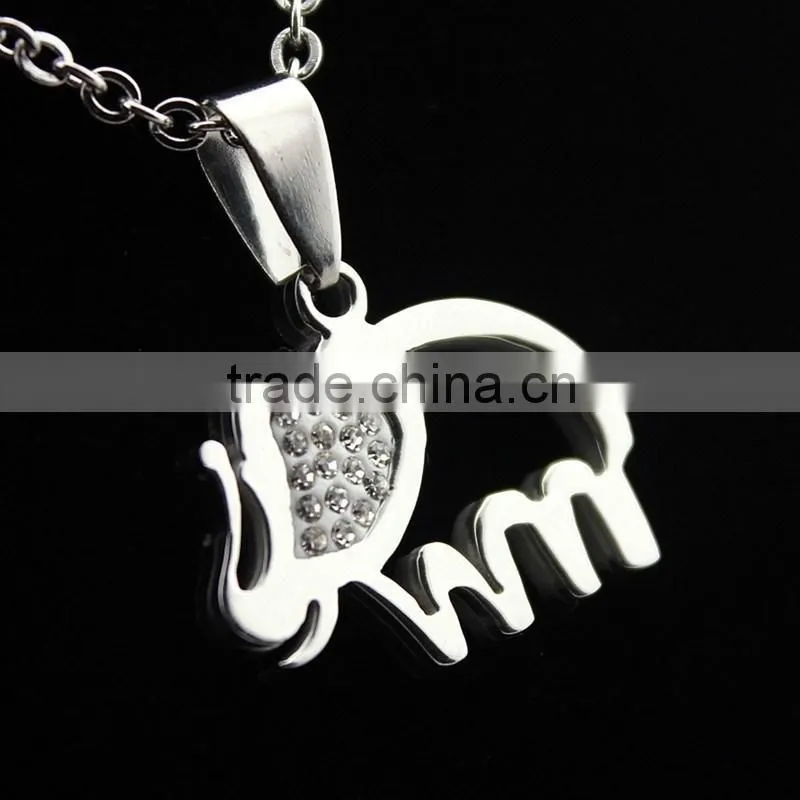 High quality stainless steel cute elephant necklace diamond elephant pendant necklace wholesale