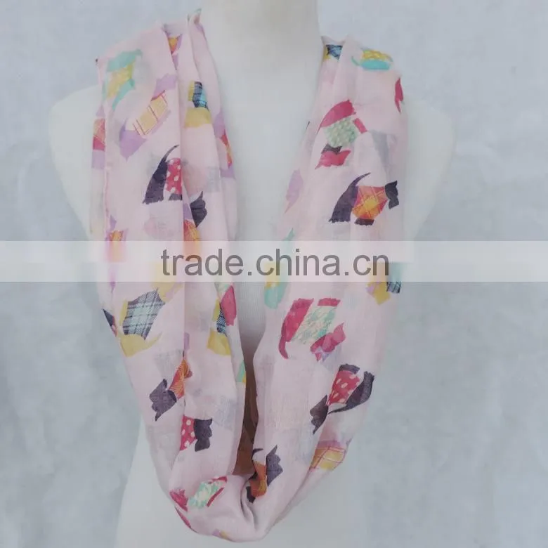 Newest Style Colorful Cute Animal Dog Printed Polyester Voile Round Infinity Scarf