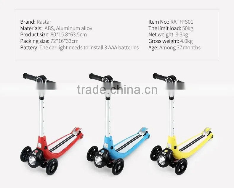 Rastar kid toy china stunt toy flash light scooter 3 wheels
