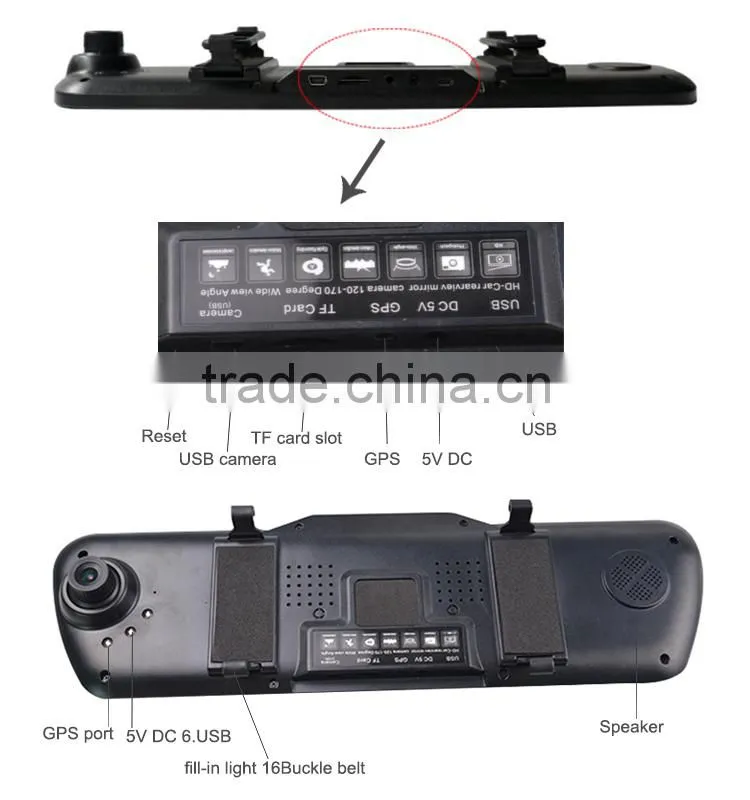 5inch 1080p dual lens car rearview mirror camera ,car gps dvr rearview mirror with fm transmitter,smart view mirrors