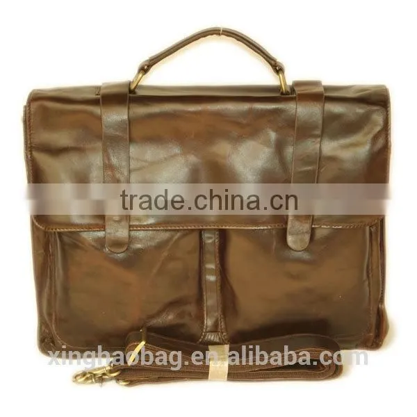 2014 branded men's briefcase brown leather briefcase bag