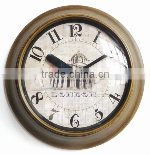 Dia 25 cm Contry Style Round Metal Wall Clock,Rustic Wall Clock