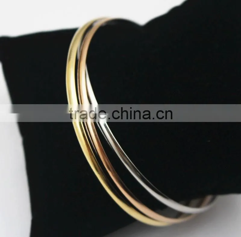 3 Color Smooth Fashion Wedding Bangle 3pcs/set Silver Gold and rose gold Plated Simple Wiring Bracelet Wristband Wire Bangles