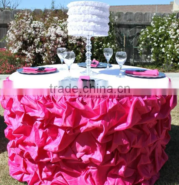 Luxury satin ruffled table skirting style,table skirting for wedding