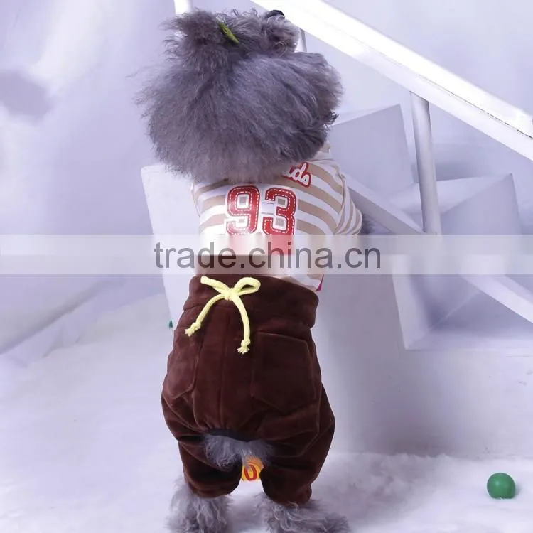 brown stripes cotton + velvet spring dog leisure sports clothes with four-legs