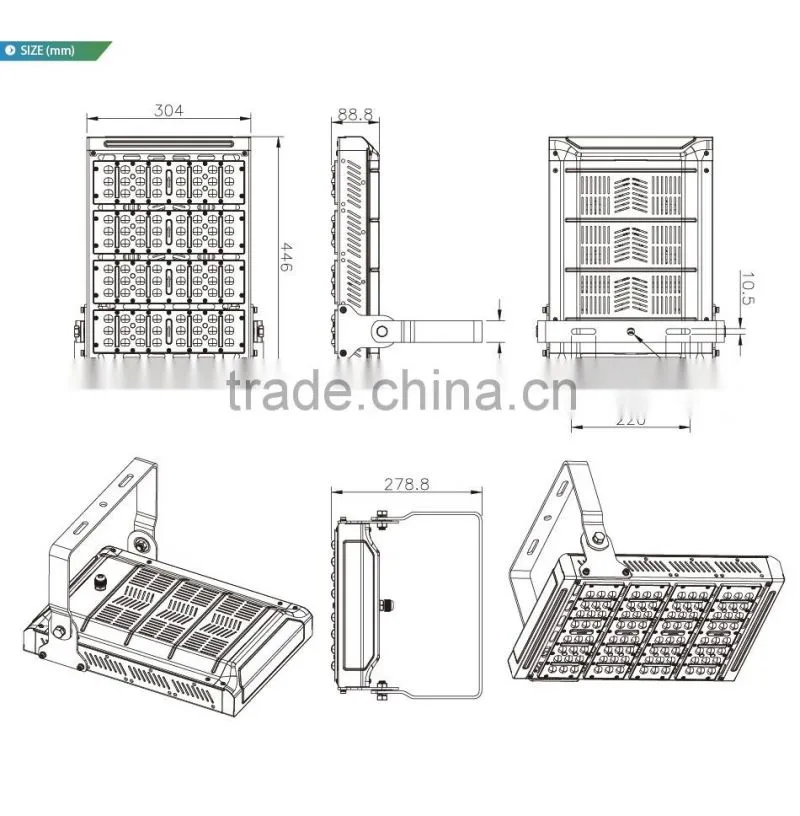 Modular Design Meanwell Driver Different Beam Angle Adjustable Bracket CE Rohs 100-140lm/W 200W LED Tunnel Lighting