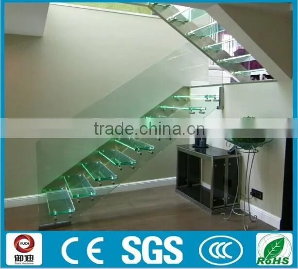 DIY Led glass straight floating stairs --YUDI