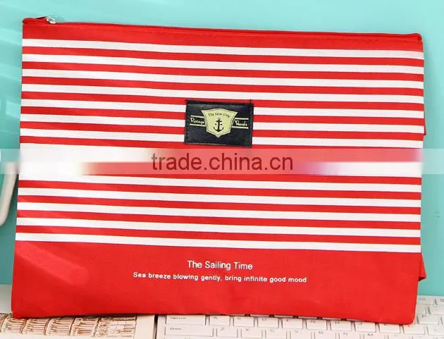 Striped printing polyester A4 document bag with zipper