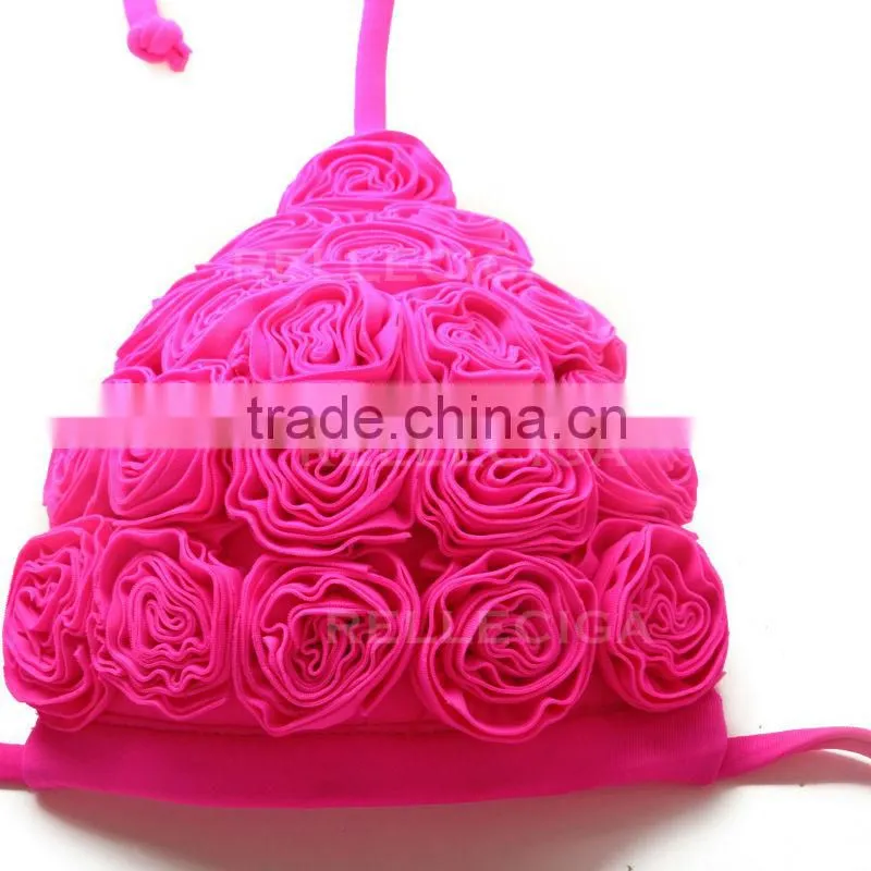 RELLECIGA Solid Color Bikini Series - Hot Pink 3D Blooming Flower Triangle Top Bikini Set with Moderate Push-up Molded Cups