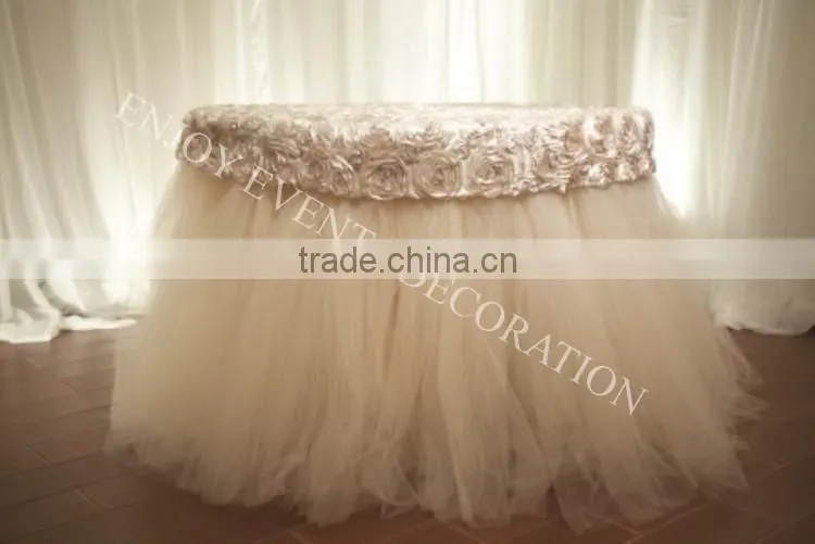 YHK#88 fancy rosette curly table skirt - polyester banquet wedding events wholesale table cloth overlay skirt linen