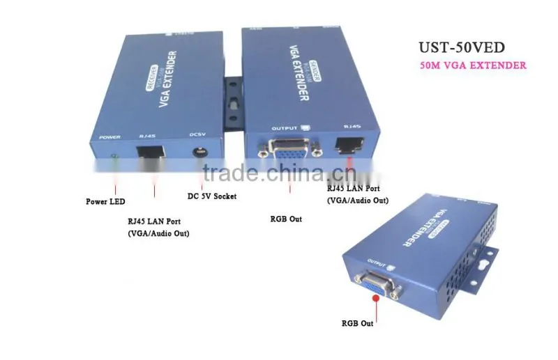 50M RJ45 UTP VGA extender 1x1 with audio(0-300m) by single cat5e