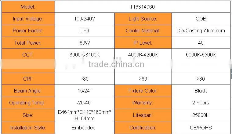 Dimmable 60w square led downlight with competitive price