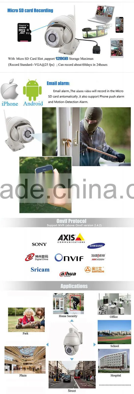 OEM/ODM Sricam SP008 p2p Pan tilt 128g IR 50 meter Speed Onvif full hd wireless ip ptz camera Dome security PTZ Camera