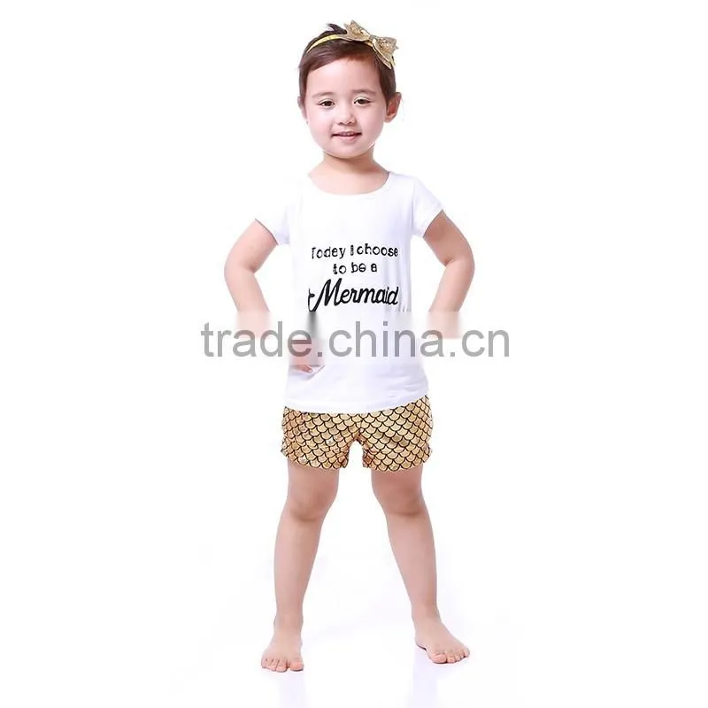 kids clothes Girls Mermadi set Gold Mermaid short set