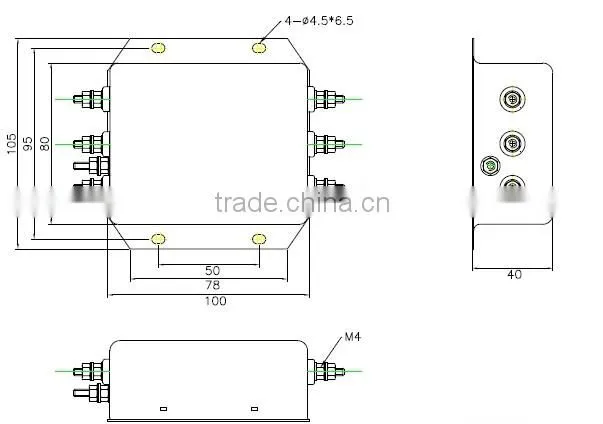 AC three phase three line low pass power EMI line filter