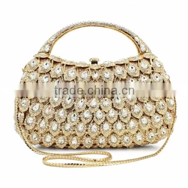 hard top handle gold rhinestone evening clutch bags crystal evening purse stone party handbag purse (8760A-GS)