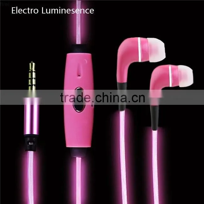 New products 2016 LED In-ear Headphones Earphone with Line Remote and Mic,EL Earphone with Line,mobile phone earphone