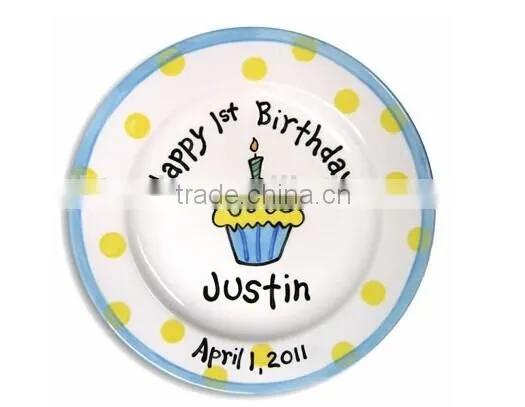Wholesale 8.5" 10.5" personalized ceramic birthday plates for party,personalized plates